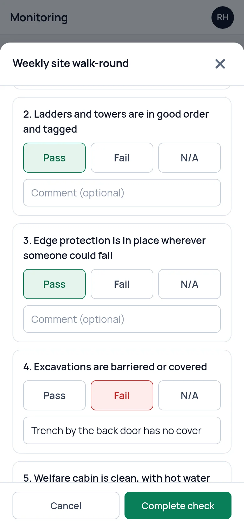 Running a safety check in SafetyPro360 on a phone