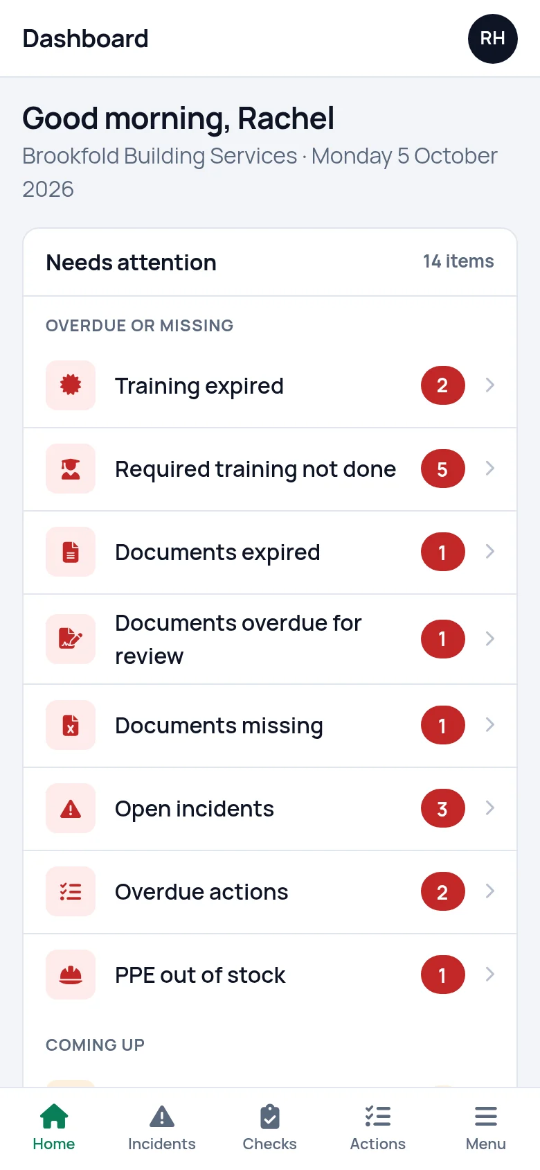 The SafetyPro360 dashboard on a phone