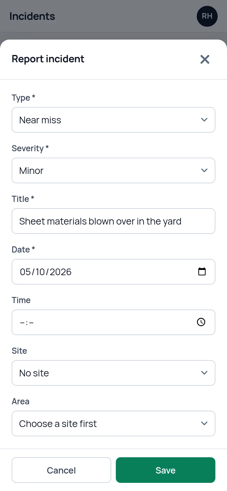 Reporting an incident in SafetyPro360 on a phone