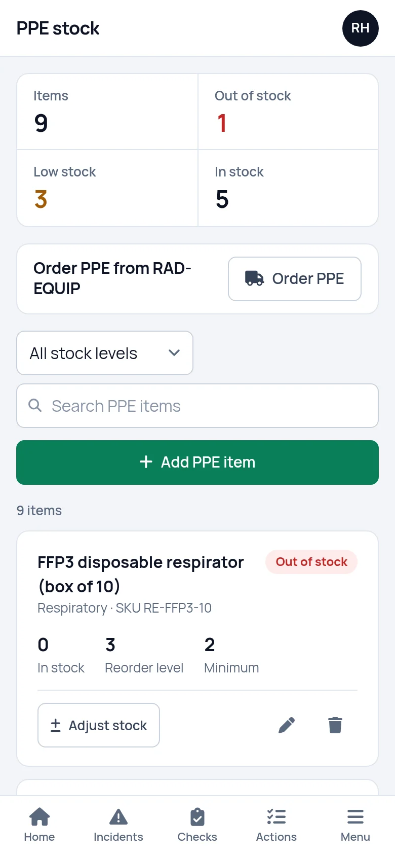 PPE stock in SafetyPro360 on a phone